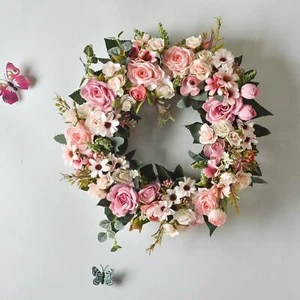 Rose Wreath Flower Garland Artificial for Front Door Spring Summer Window - Picture 1 of 7
