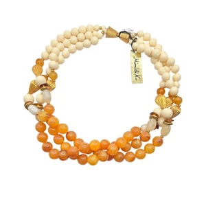 Collar babero gargantilla torsade triple cadena cuentas crema oro Mimi di N 1981 de colección - Imagen 1 de 4
