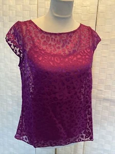 White House Black Market Women Size Xs Purple Leopard Cami Under Sheer Blouse - Picture 1 of 12