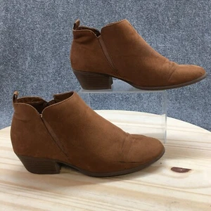 American Eagle Ankle Boots Womens 9 Brown Almond Toe Slip On Block Heels Leather - Picture 1 of 18