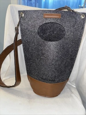Gray Felt/ Wool Bucket Shoulder Bag Faux Leather Bottom New * - Image 1 of 4