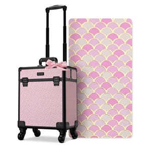 Byootique Rolling Makeup Case on Wheels Travel Suitcase Salon Art Deco Bloom - Foto 1 di 9
