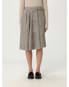 Brunello Cucinelli Pleated Midi Skirt Buckle Belt Women Beige - Picture 1 of 6