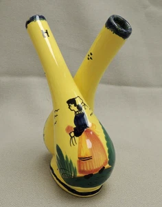 Quimper Soleil Yellow Oil & Vinegar Vintage Joined Cruet Bretonne Woman & Man - Picture 1 of 12