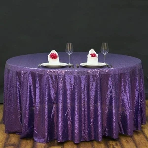 PURPLE Sequined 120" ROUND TABLECLOTH Designer Wedding Party Catering Linens - Picture 1 of 8