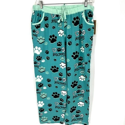 Lazy One Dog Mom Womens Regular Sleep Lounge Pant Size XL Teal With Paw Prints - Image 1 of 4