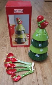 Pier 1 Árbol de Navidad Cardinal Pájaro Cerámica Apilable Juego de Taza Medidora y Cuchara - Imagen 1 de 10