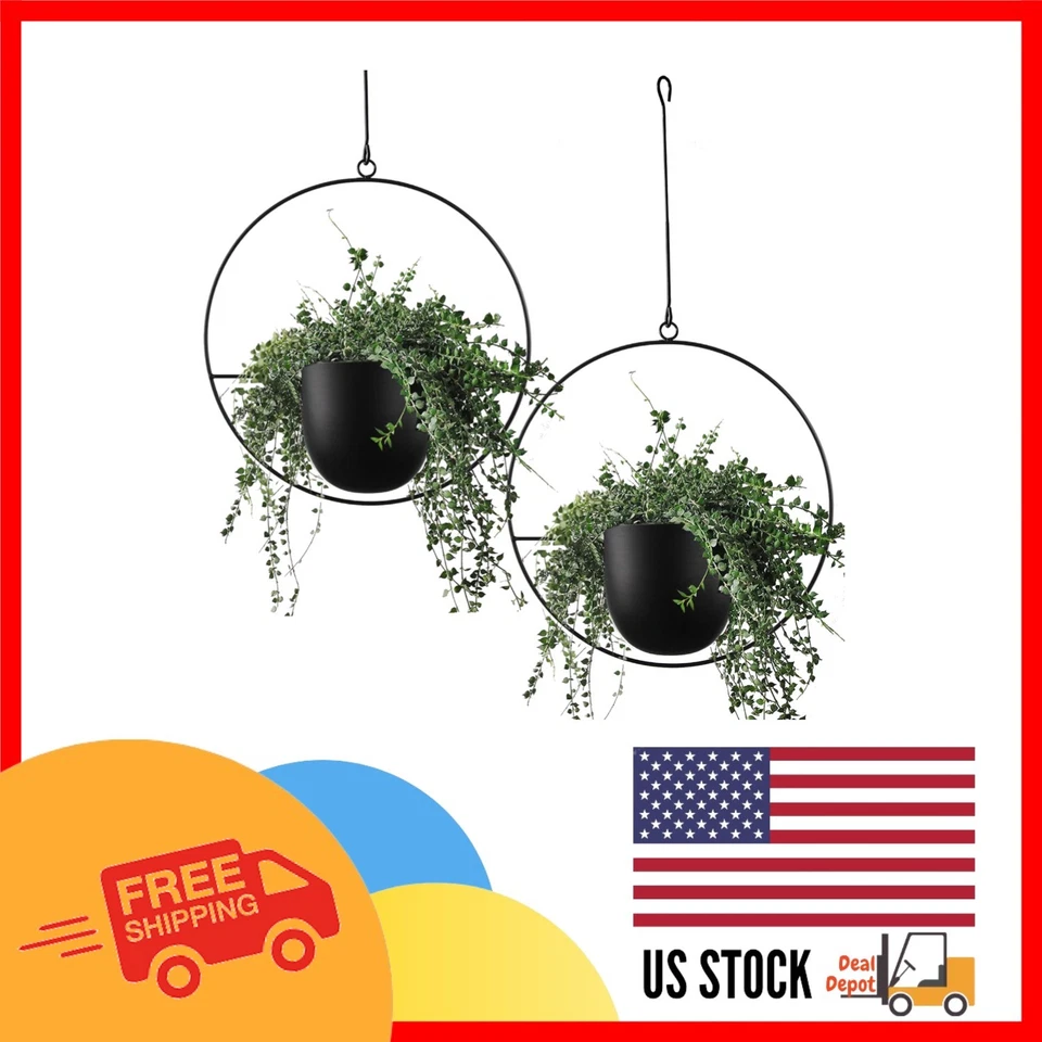 Abetree 2 Pcs Boho Metal Hanging Planters for Indoor Plants With Hooks Modern