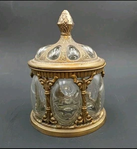 Barock Messing & mundgeblasenes Blasenglas Deckelkuppel Käfig Apothekerglas Vintage - Bild 1 von 14