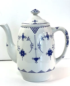 Denmark Blue Coffee Pot Lidded Porcelain England Furnivals Floral Vintage - Picture 1 of 11