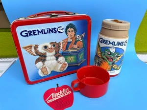 Vintage metal tin Gremlins movie Lunchbox with thermos and tags 1984 - Picture 1 of 12