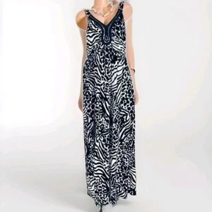 Maxi scollo con perline Lane Bryant bianco nero zebrato ghepardo stampa animalier tg 14 16 - Foto 1 di 6