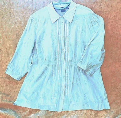 Blusa SONOMA Life+Style Feminina Botão Manga 3/4 1X Shirred - Lt. Floral azul - Imagem 1 de 4