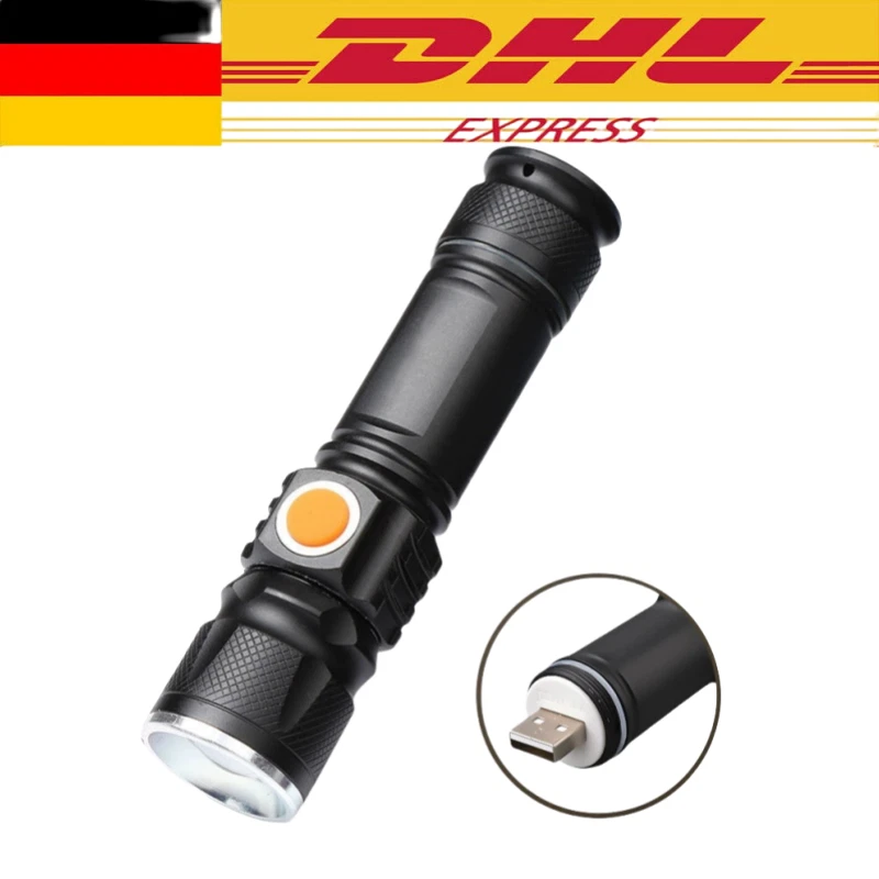 M2 TEC LED Taschenlampe Lampe Polizei Swat Wiederaufladbare Cree 1200 Lumen USB Akku