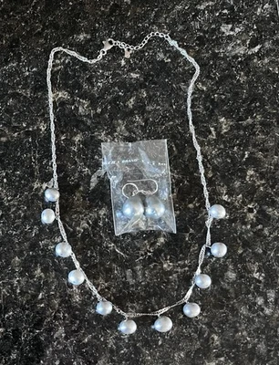 Juego de collar y pendientes de plata de ley 925 gris perla gris *Gran regalo de Navidad* Foto 1 de 4