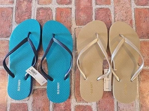 Lote de 2 pares de sandalias chanclas para mujer talla 9 antiguas azul marino nuevas de stock azul azulado tostado dorado - Imagen 1 de 4