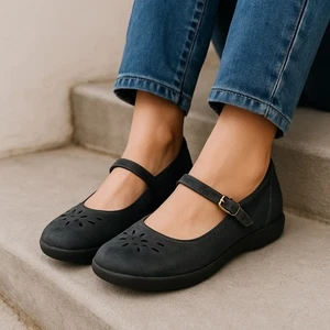 Dansko Size 37 7 US Black Women Suede Lasercut Round Toe Mary Jane Flat Shoes - Picture 1 of 13