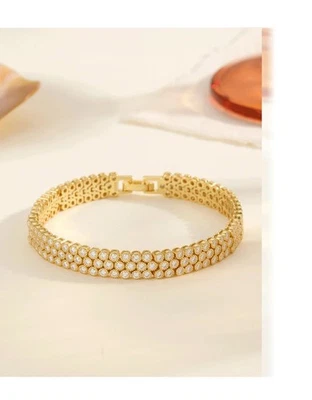 6ct 3row Bezel F VS Lab Grown Diamond Tennis Bracelet 14k Yellow Gold Over 7.5" - Image 1 of 2