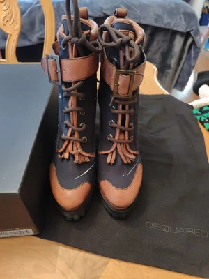 Zapatos para mujer US 10-EU41 Dsquared2 senderismo marrón azul marino tacón botín Foto 1 de 4