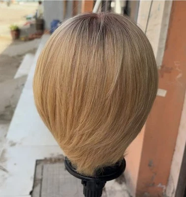  Pixie Cut Straight Ombre Blonde 100% Human Hair 13x4 Lace Front Wigs  - Image 1 of 4