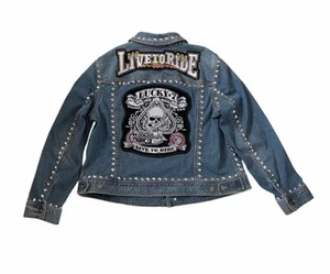 Talbots Custom Denim Jacket Large Size Studded Patch Used - Picture 1 of 9