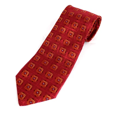 IKE BEHAR Classic Men's Silk Tie Necktie Geometric Pattern Red Brown Blue USA - Image 1 of 4