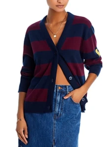 Kule Women Cashmere The Remus Smile Cardigan Navy/Pinot Size L (Pre-owned) - Picture 1 of 4