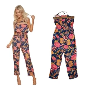 Jaase Halter Straight Leg Jumpsuit Size XS Floral Print Aloha Vacation - Picture 1 of 12