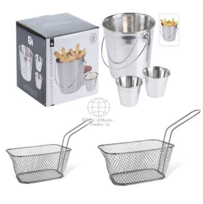 Chips de acero inoxidable para servir papas fritas comida mini cesta de cubo cocina doméstica Foto 1 de 4