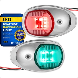 LED Boat Navigation Lights - Bow Light, Horizontal Mount Sidelight, Red & Green, - Picture 1 of 9