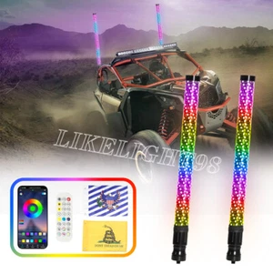 2PCS 2FT Spiral LED Fat Whip Light Antenna RGB Chasing For Can-am X3 RZR UTV ATV - Picture 1 of 17