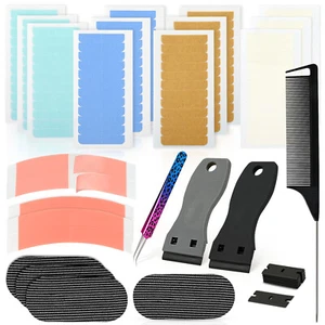 Hair Extension Tools, 12 Sheets Replacement Tape, Scraper & Tweezers & Comb - Picture 1 of 11