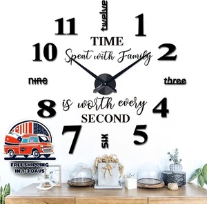 3D Reloj DIY Negro De Pared Decorativo Decoraciones Para El Hogar Salas La Casa - Picture 1 of 8