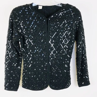 复古 Kenar 女式 S 黑色羊毛串珠亮片毛衣晚会 Glam — 第 1/4 张图片