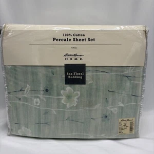 Eddie Bauer Home 100% Cotton Percale Sheet Set King Size Sea Floral Bedding USA - Picture 1 of 7