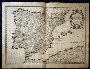 Carte ancienne de l'Espagne - Delisle 1701 RARE péninsule Ibérique Ancienne - Photo 1/4