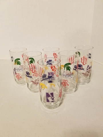 Set of 6 Vintage Big Ten Conference 12 oz Drinking Glasses (Libbey, 1990's) Cover