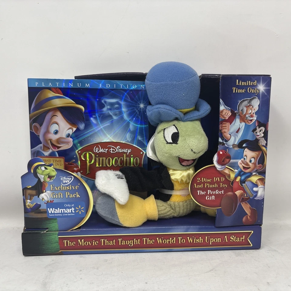 Disney Pinocchio 70th Anniversary 2-Disc DVD Set w Jiminy Cricket Plush New HTF - Image 1 of 4