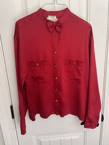 Rare Vintage Chanel Boutique Logo Blouse, Bow Tie Neckline - Red - Picture 1 of 13