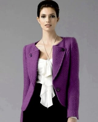 Abrigo Chaqueta Blazer ESCADA Mujer Púrpura Lana Tejida Solapa Un Botón DE36 US6 M Foto 1 de 4