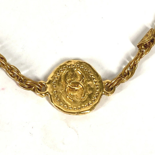 Collana CHANEL CC Logo Coco Coin Rotonda Vintage 37" Tono Oro Autentica #418 7