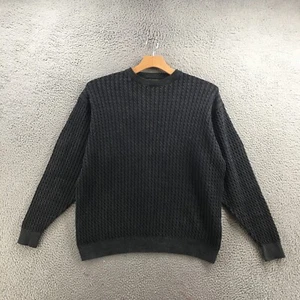 Fusion Sweater Mens L Black Cotton Cable Knitted Long Sleeve Pullover Crew Neck - Picture 1 of 13