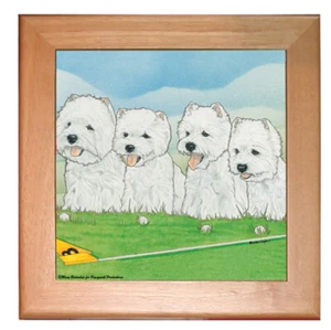 West Highland Terrier Westie Dog Kitchen Ceramic Trivet Framed in Pine 8" x 8" - Picture 1 of 1