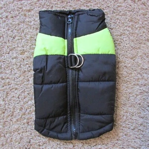 New Medium Black Yellow Quilted Dog Coat Jacket 12" Long - Picture 1 of 2