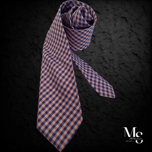 TED BAKER Orange Blue PLaids & Cheks Italian Silk Tie Made In USA W: 2.9" EX CD - Picture 1 of 6