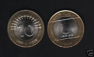 INDIA 10 RUPEES NEW 2009 x 10 Pcs Lot ASHOKA BIMETAL UNC INDIAN COIN MONEY - Picture 1 of 3