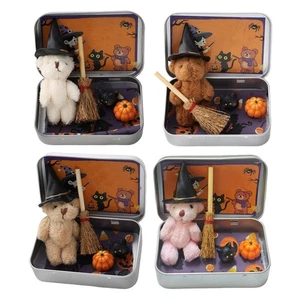 Oso pequeño de Halloween en una caja hecho a mano bruja peluche bolsillo oso juguete vacaciones 2025 - Imagen 1 de 11