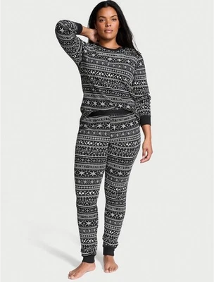 Victoria's Secret розовый M тепловой длинный пижама комплект черный белый FAIR ISLE PJ снег - Изображение 1 из 4