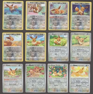Eevee Pokemon Card Collection Set of 12 Reverse Holo Cards Cute 151 SM Rare - Picture 1 of 1