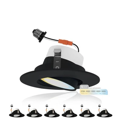 Luces empotradas LED cardán de 4 pulgadas - negro 5CCT ajustable lata luz modernización Foto 1 de 4